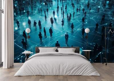 Digital silhouettes of people, intersection of technology and human interaction Wall mural