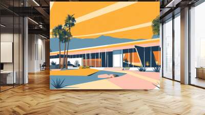 Midcentury Home Illustration Wall mural