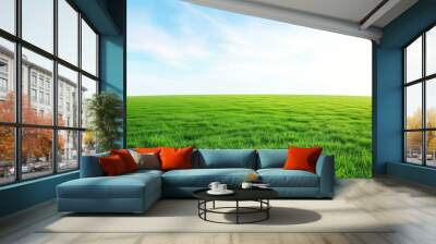 Photorealistic Beautiful Landscapes: Large Green Grass Field with Blue Sky Wall mural