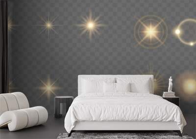 Glow isolated white transparent light effect set, lens flare, explosion, glitter, line, sun flash, spark and stars. Abstract special effect element design. Wall mural