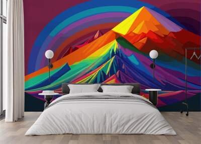 The icy mountains, the green hills and the cold flowing river. Wall mural