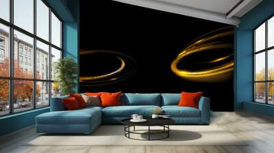 White shiny sparks spiral wave. A curved bright line of speed is spinning. Shiny wavy path. Rotating dynamic neon circle. Magical golden swirl with highlights. Wall mural