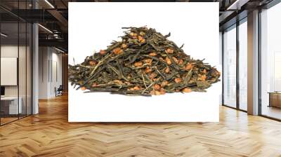 Japanese green tea Genmaicha isolated on white. Tea leaves with roasted brown rice Wall mural