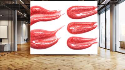 Set of different lip glosses smear isolated on white. Smudged makeup product sample Wall mural