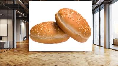 Two burger buns isolated on white background Wall mural