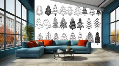 Christmas Tree Hand Drawn Doodle Illustration Set Wall mural