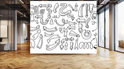 Collection doodles of arrows and pointers, shapes. Vector linear hand drawns. Isolated outline elements for design Wall mural