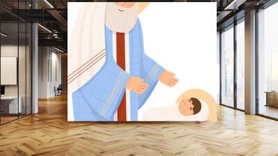 Joseph with baby Jesus Christ in manger Wall mural