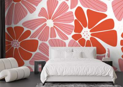 Retro floral seamless pattern. Groovy Daisy Flower Wall mural