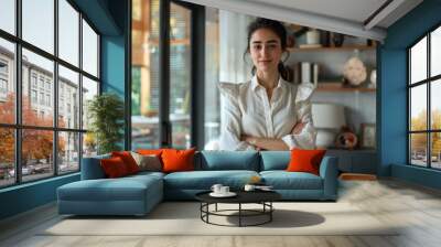 The confident businesswoman at home Wall mural