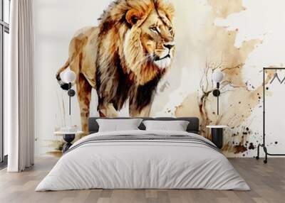 Lion Watercolor AI Wall mural