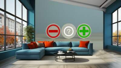 wooden blocks with plus and minus signs Comparatively opposite concepts Analyze differences to decide the positive or negative business options of the strategy. Wall mural