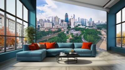 Asian megapolis. Beautiful city view with skyscrapers and roads. Wall mural