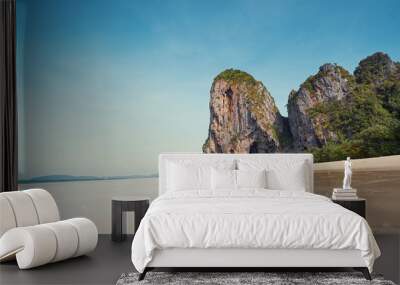 Beautiful landscape with rocks, cliffs, tropical beach. Krabi, Thailand. Wall mural