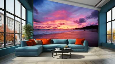 Beautiful landscape. Sunset on the sea shore. Wall mural