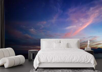 Dusk and dawn landscape. Beautiful Antalya sea bay at evening time. Wall mural