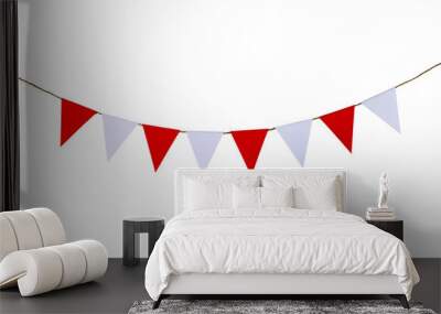 Triangle papers hanging on the rope.On the white background. Wall mural