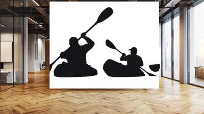 A vector silhouette of men kayaking. Wall mural