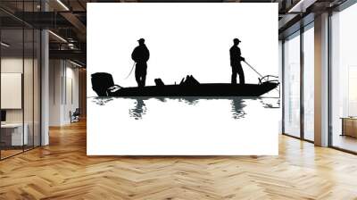 A vector silhouette of two men fishing on a bass boat. Wall mural