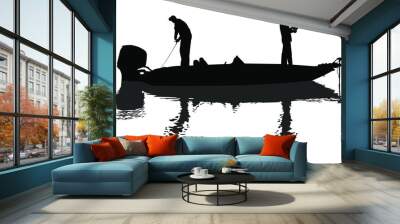 A vector silhouette of two men fishing on a bass boat. Wall mural