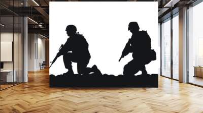 Vector silhouettes of American soldiers in combat positions. Wall mural