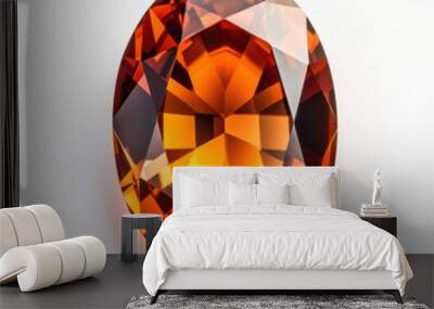 Excellent orange citrine gemstone features brilliant cut and facets, on white background Wall mural