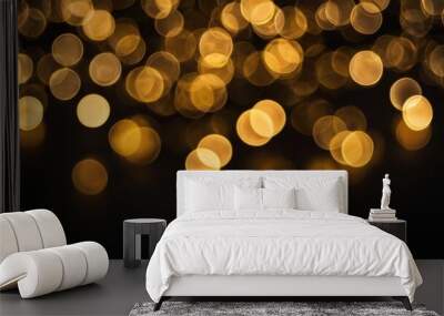 Gold abstract christmas bokeh on black background Wall mural