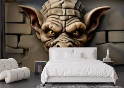 AI generated gargoyle ogre face hanging on a wall. Wall mural