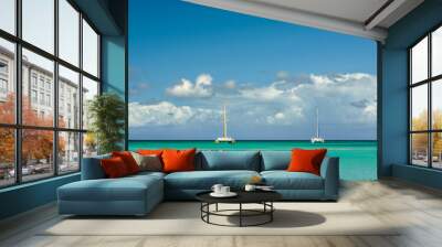 Catamarans at the tropical beach Wall mural