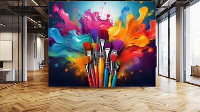 An eye-catching design features vibrant paint daubs and an array of brushes dipped in unique colors, ideal for a promotional flyer highlighting celebrations of april fools' day events Wall mural