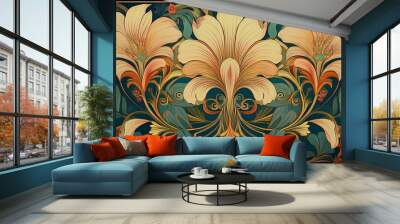 Art Nouveau floral background with retro decorative flowers. Wall mural