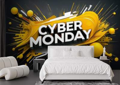 Bright white and yellow cyber monday announcement on a dark backdrop Wall mural