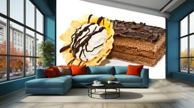 cazuela de nata con chocolate y pastel dos chocolates Wall mural