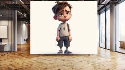 Cute boy 3D style, alone and sad - generative AI illustration Wall mural