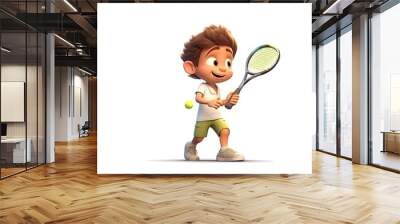 Cute boy 3D style, playing and practicing my swing in tennis - generative AI illustration Wall mural