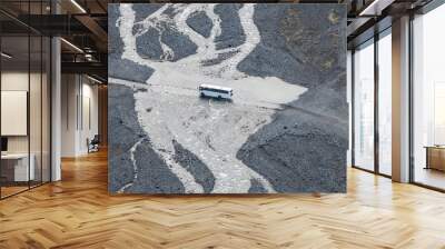 Difficult cossing of glacial rivers near Thorsmork valley in the Highlands of Iceland at southern end of the famous Laugavegur hiking trail. Wall mural