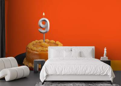 Birthday cake with dulce de leche frosting - Candle number 9 Wall mural