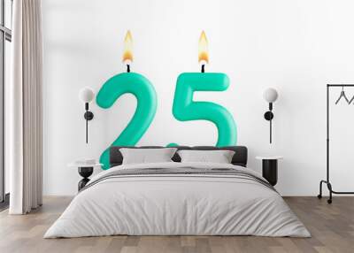 Birthday number 25 - Green birthday candle on white background Wall mural