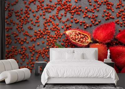 Bixa Orellana - Annatto seeds. Red food coloring and seasoning Wall mural