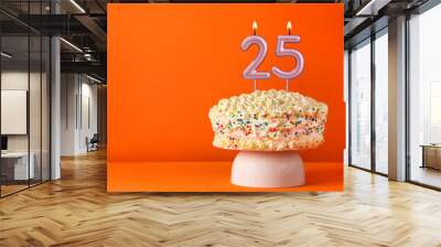 Candle number 25 - Vanilla cake in orange background Wall mural