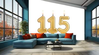 Golden number 115 birthday candle on white background Wall mural