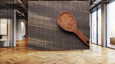 Organic dried flax seeds on spoon - Linum usitatissimum. Wall mural