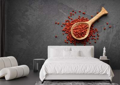 Red organic annatto seeds in the spoon - Bixa Orellana Wall mural