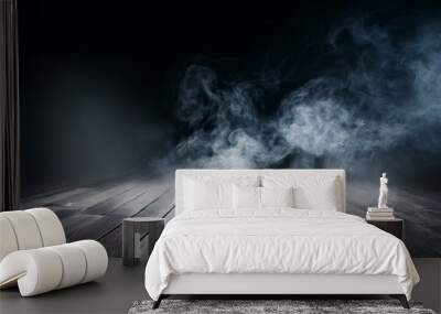 empty floor with smoke on dark background Wall mural