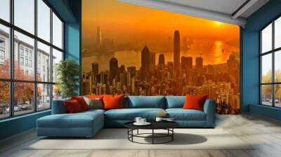 Skyline of Hong Kong at sunset Wall mural