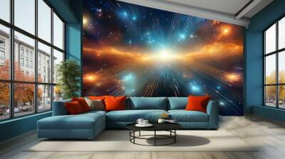 Illustration of a magnificent star cluster in the depths of space created - Background - with Generative AI technology Wall mural