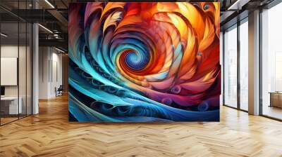 Illustration of a vibrant and mesmerising spiral design captured in a photograph created with Generative AI technology Wall mural