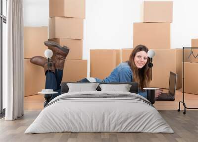 Girl with boxes Wall mural