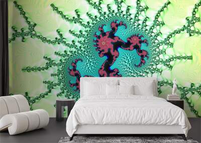 Squid-like intertwined bumpy recursive spirals in the Mandelbrot set. Mathematical art. Wall mural