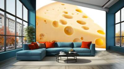 swiss cheese wedge on a transparent background. generative ai Wall mural